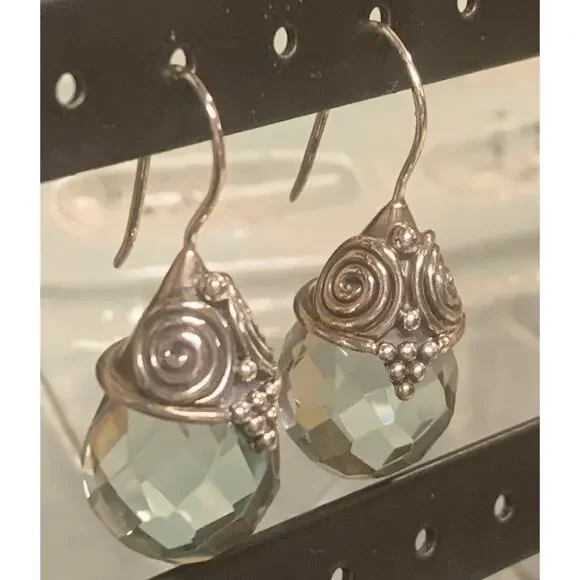 Sajen Earrings Sterling Silver & Light Blue Aquamarine Briolette Drop Fishhooks - Picture 7 of 8